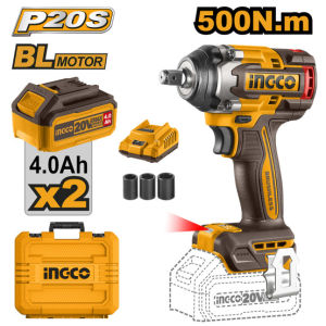 Гайковерт INGCO CIWLI2050 бесщеточный ударный Li-ion 20B, 2АКБ 4.0Ач, 500Нм, кейс