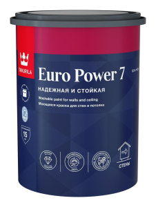 Краска Tikkurila EURO POWER 7 Акриловая Моющаяся Белая Матовая 0,9л (6)