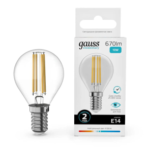 Лампа Gauss Filament Elementary Шар 10W 670lm 4100К Е14 LED 1/10/100 (10)