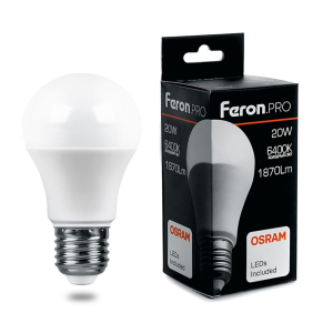 Лампа светодиодная 20Вт 6400к E27  Шар Feron Pro LB-1020(10/50)