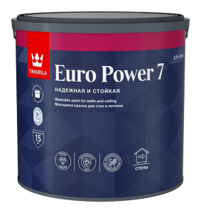 Краска Tikkurila EURO POWER 7 Акриловая Моющаяся Белая Матовая 2,7л (1)