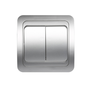 Выключатель Серебро Скрытой установки 2-х клавишный Марс Smartbuy (10)