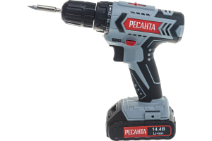 Дрель-шуруповерт акк. Ресанта ДА-14-2Л 14.4 В, 45 Нм, 2 Ач, 0-400/0-1400 об.м, з/у, набор бит