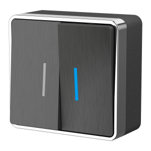 Выключатель Графит рифленый Открытой установки 2-х клав С подсветкой  Gallant W5020104 (10)