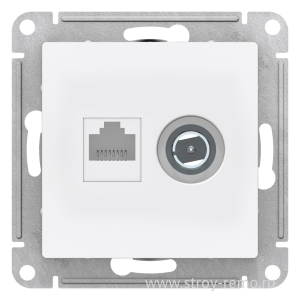 Белый розетка 2-м  комп. RJ45 кат.5E+TV ATLAS DESIGN (10)