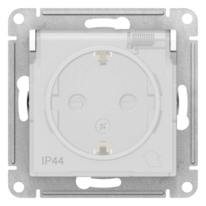 Белый розетка 1-м СП AQUA заземл+защ.крыш IP44 ATLAS DESIGN (15)