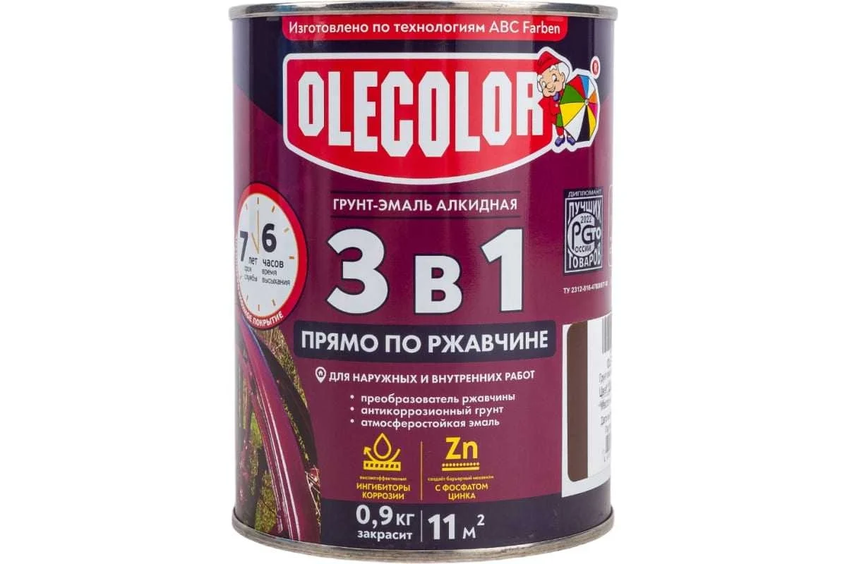 Грунт-эмаль по ржавчине винно-красный 3005 (0.9 кг) Olecolor (14)