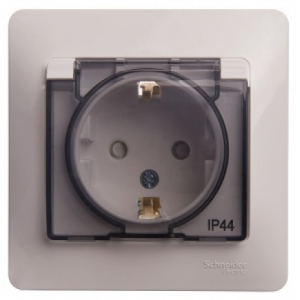 Розетка Белая 1-местная с защитной крышкой  с заземлением в сборе СП 16А  Glossa (10)