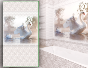 Панель ПВХ Дамасский узор панно Лебедь (из 6-ти) 0,25*2,7 (уп.12шт=2компл)