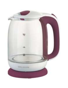 Чайник WILLMARK WEK-1704G Бело-пурпурный (1.7л, пов. на 360 град., LED-подсв., корп. из стекла, фиол
