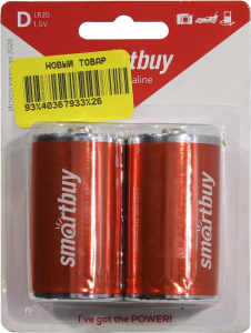 Батарейка алкалиновая Smartbuy D/LR20/2B (12/96) (2шт в блист) (96)