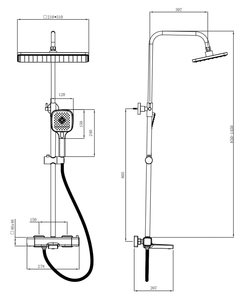 Душевая система с термостатом Black, арт. STT3054Black, ESKO2