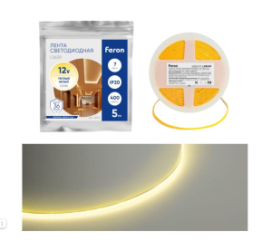 Лента светодиодная 400SMD(2110)/ 7Вт/м 12V 5000*3*1.8мм 3000K, IP20, LS630 FERON ( _ )