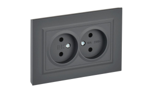 Графит розетка 2-местная без заземления без защитных шторок 10А в сборе РС12-2-БрГ