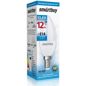 Лампа светодиодная 12Вт 6000К Е14 Свеча матовая Smartbuy(10/100)