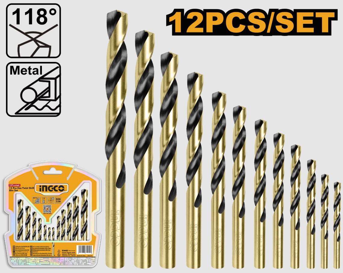 Набор сверел по металлу 12 шт. (2-8) INGCO AKDB1125 (30)
