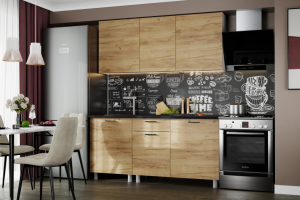 Кухонный гарнитур "Лаванда" (со столеш) Серия 2 (Белый/Дуб Делано/Чёрн матов)