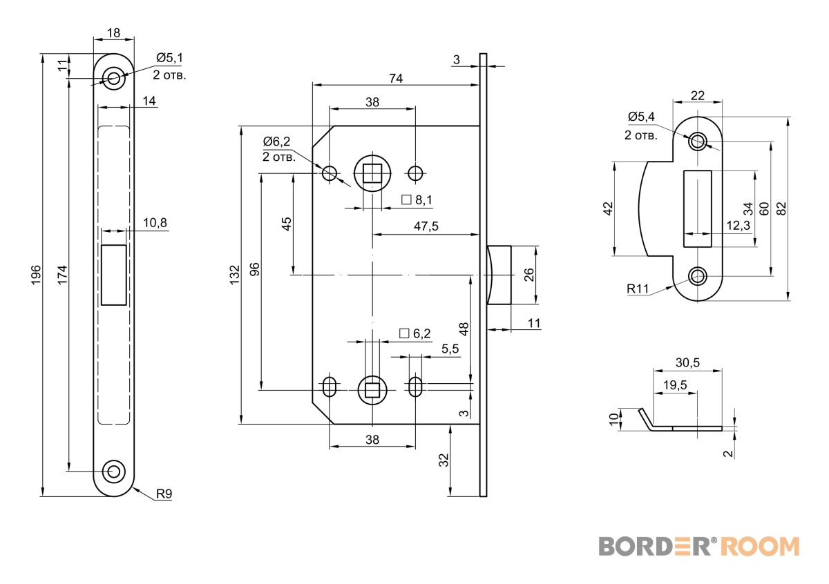 Защелка дверная сантех Бордер пластик яз., W белый