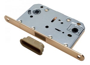 Защелка сантехн. магнит. РЕНЦ, пластик. отв. планка, золото мат. сатинир. (50)