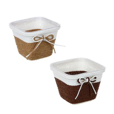 Кашпо плетеное с бантиком 11.5х11.5х8.5см,INBLOOM  бумажная лоза, ПП