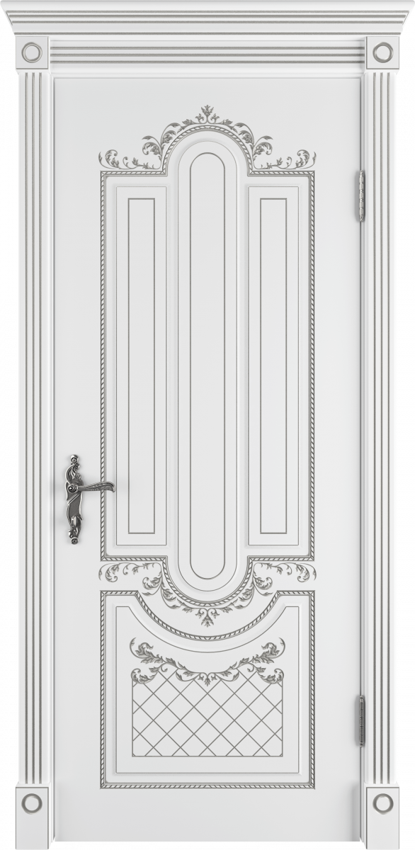 Дверь Александрия Белая эмаль патина серебро 3D ПГ700 (Polar)