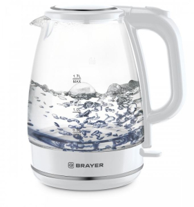 Чайник электрический BRAYER,2200 Вт, 1,7 л, стекл.корп,автооткл.при.закип,подсвет 1030BR-WH (_6_)
