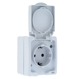 Розетка Белый 1 местная с крышкой  открытой установки с заземлением IP 54 Сатурн Smartbuy (18)