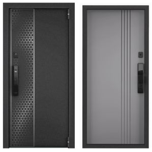 Дверь метал CYBER PRO Колоре неро, SP-20, ПВХ Гриджио, CBR-27, черный накл,, 880 левая
