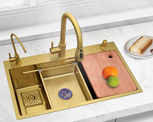 Мойка "SUN" врезная, 75x45х22 см, золото(_1_)
