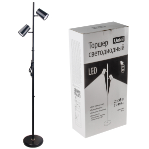 Торшер светодиодный, 2х6W. Сенсорный выкл-ль. Диммер. ULM-T600 2х6W/4500K/DIM BLACK/White