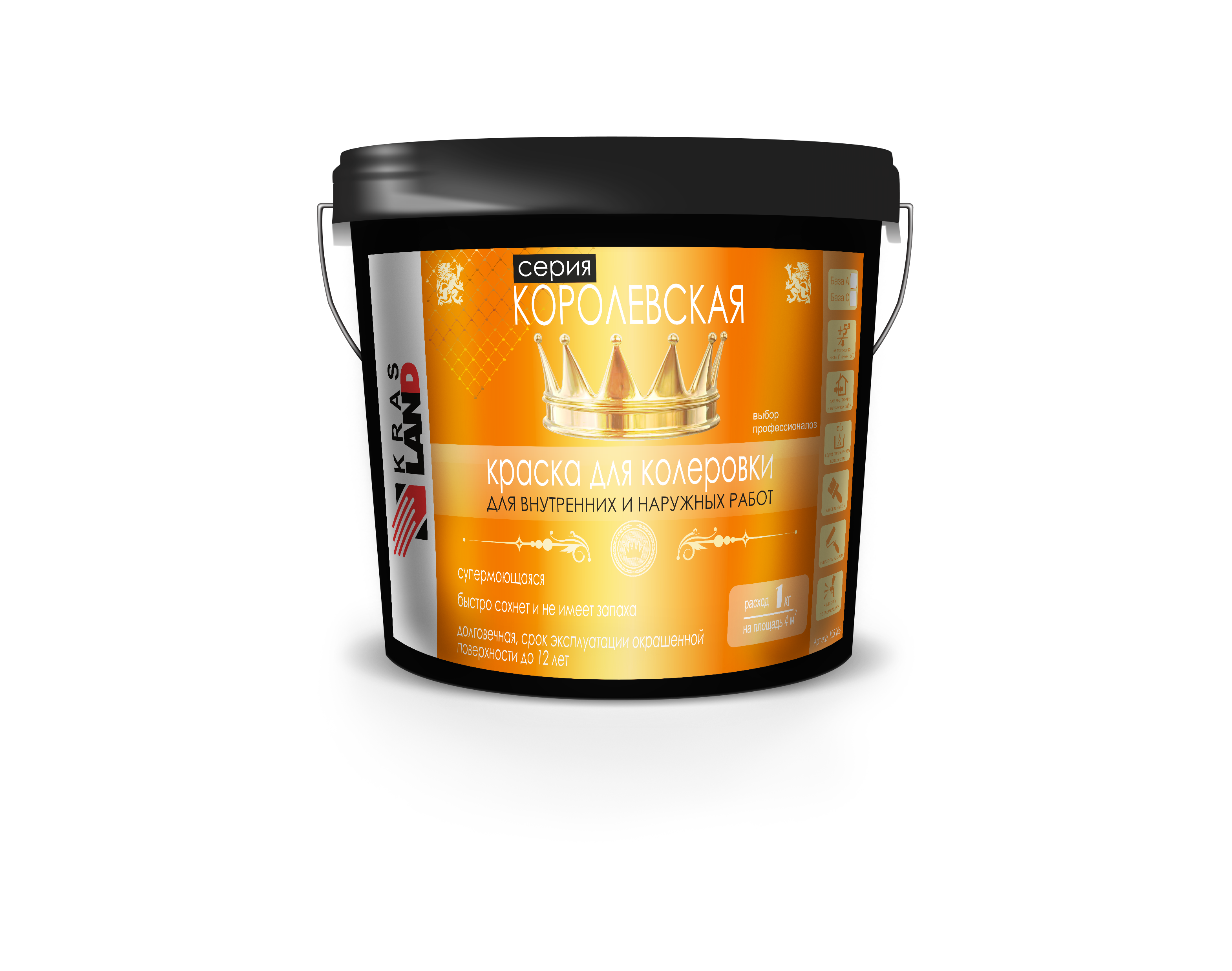 Краска Krasland 106 Акриловая Универ. д/колер. Бесцветный Матов. 10кг( 1/44)