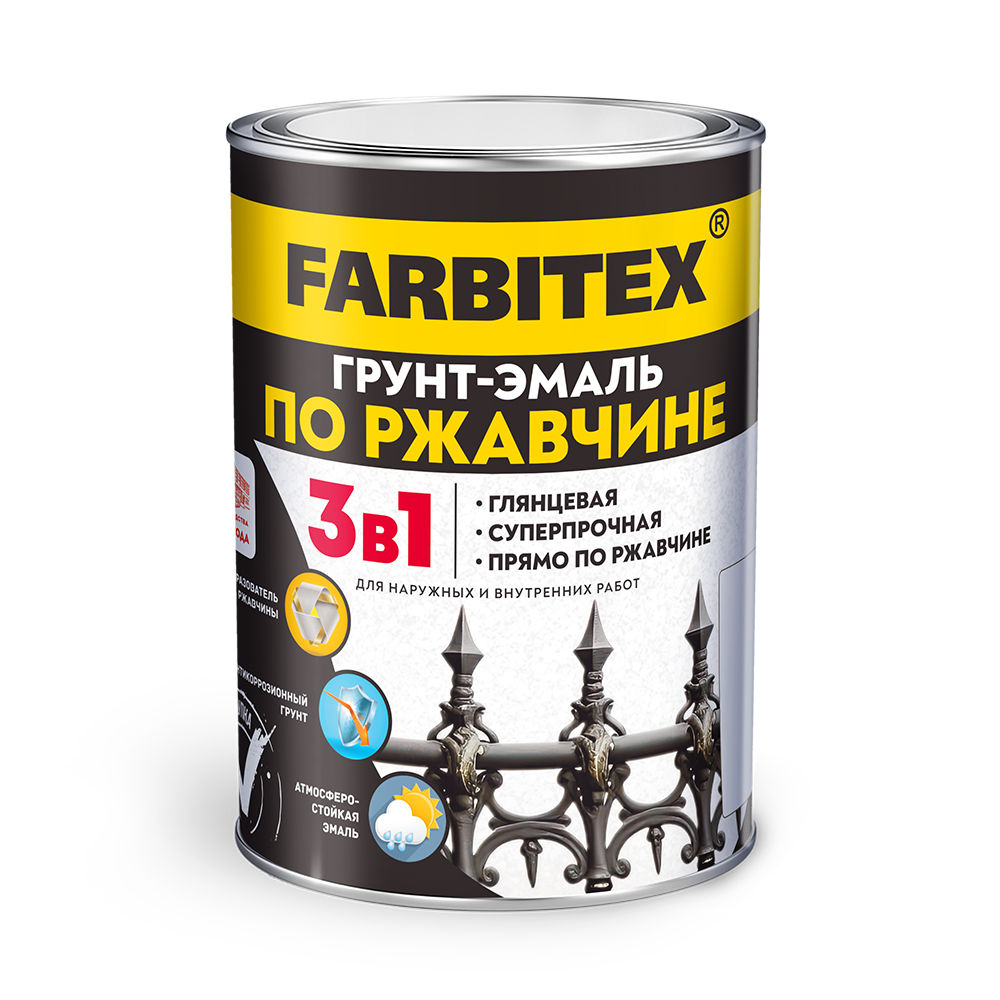 Грунт-эмаль по ржавчине 3в1 белый (10 кг) Farbitex (1)