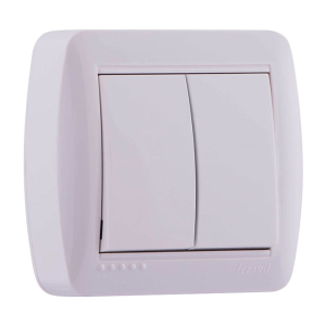 Выключатель Белый Открытой установки 2-х клавишный Lezard DEMET(10/120)