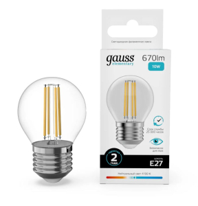 Лампа Gauss Filament Elementary Шар 10W 670lm 4100К Е27 LED 1/10/100 (10)