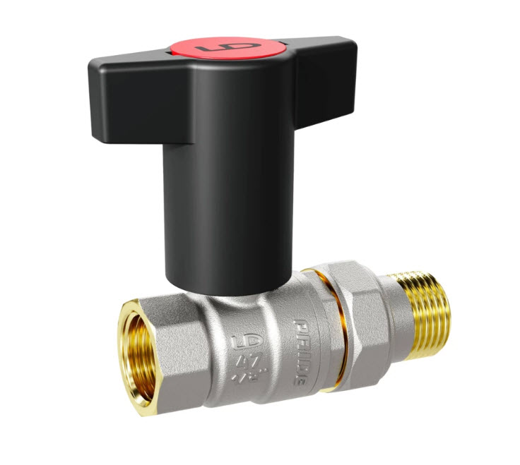 Кран шаровой американка LD Pride со сгоном В-Н ДУ-15 Т-рукоятка красный