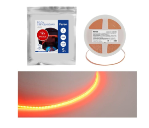 Лента светодиодная 400SMD(2110)/ 7Вт/м 12V 5000*3*1.8мм красный, IP20, LS630 FERON ( _ )
