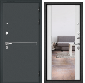 Дверь TRUST MASS Черный муар, D-4, Белый ларче, 9S-164, зеркало, 2050, 860 R