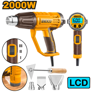 Фен технический INGCO набор 4 предмета, мощность 2000 Вт, LCD дисплей HG200058 INDUSTRIAL (1)