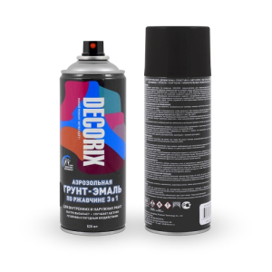 Аэрозольная грунт-эмаль по ржавчине 3 в 1 520мл черный глянцевый  DECORIX (12)