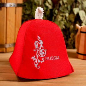 Шапка для бани "Russia" красная 1088555