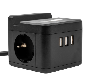 Удлинитель серии Standard, с/з, шнур 1,5м,2 гнезда, 3 USB, 16А, держ для тел Чер S-GCD2-1,5SBUH (32)