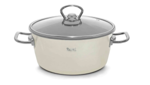 Кастрюля 5,2 л эмал. со стекл. кр., ручка хром; цвет:кремовый