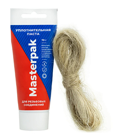 Комплект паста уплотнительная (вода, пар, 70 г) Masterpak + лён, MP, туба