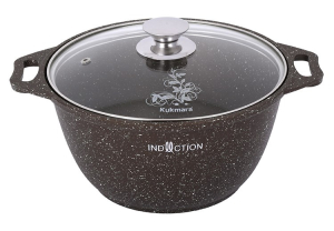 Кастрюля 6,0л Мраморная ст/кр а/п кофейный мрамор п/у (2) кмк62-1а