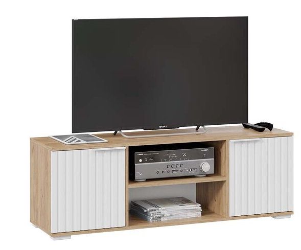 Тумба под ТВ Хилтон (Дуб Крафт золотой/Белый матовый) Исп.2  (ширина 133 см)