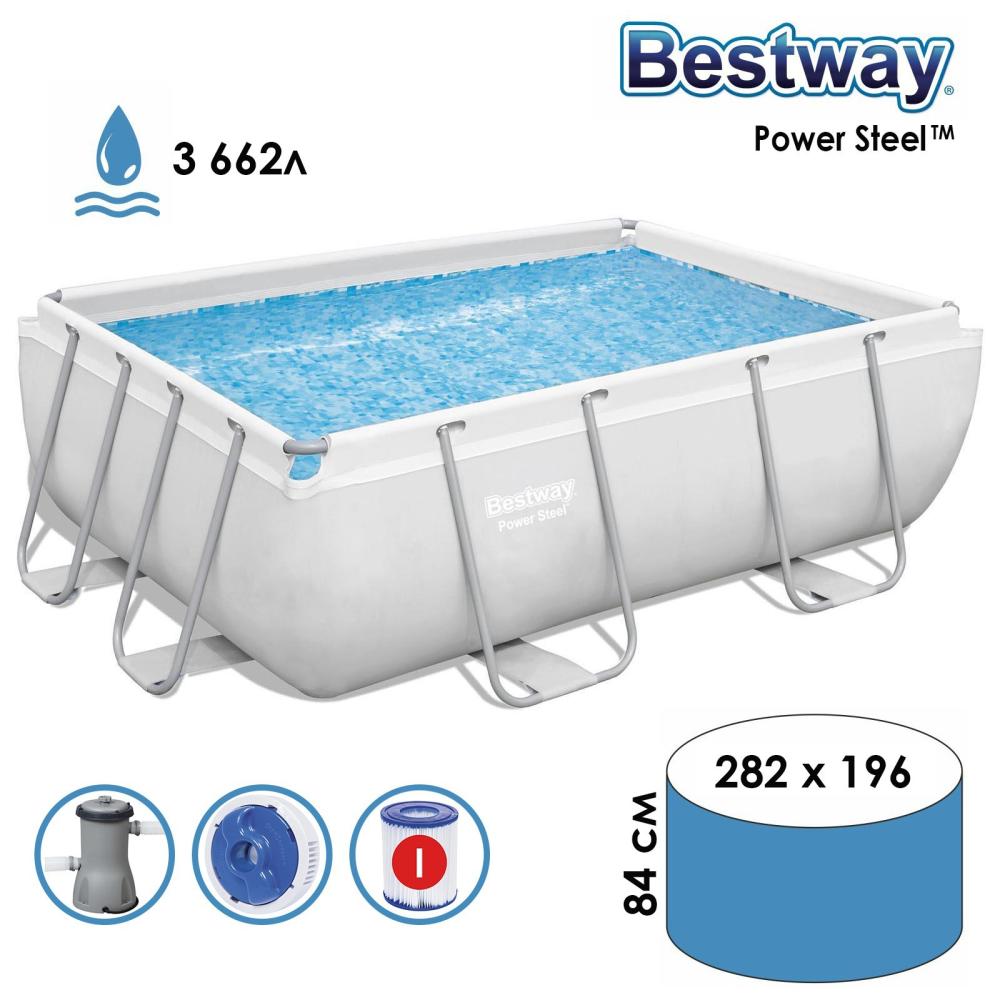 Бассейн каркасный 282 х 196 х 84 см, фильтр-насос, Frame Pool Set, 56629  Bestway – купить в Улан-Удэ: цена, характеристики, фото, доставка