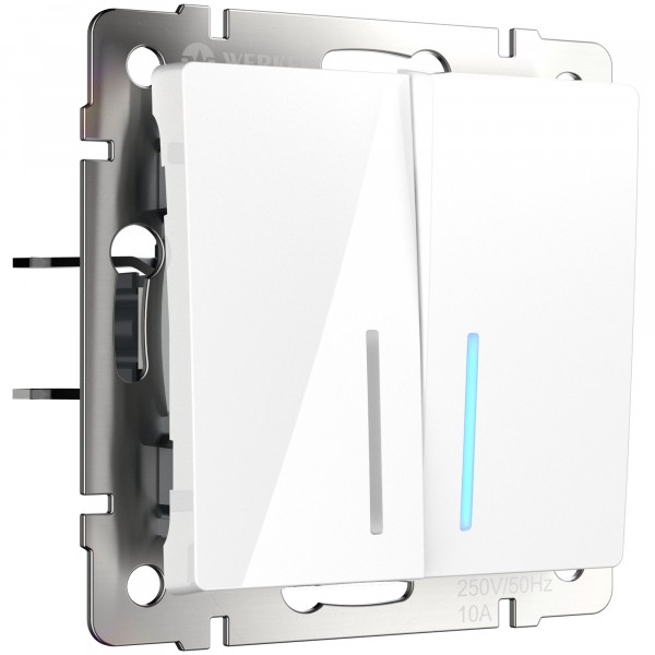 Белый выключатель скрытой установки 2-х клавишный С подсветкой Werkel W1120101 (10)