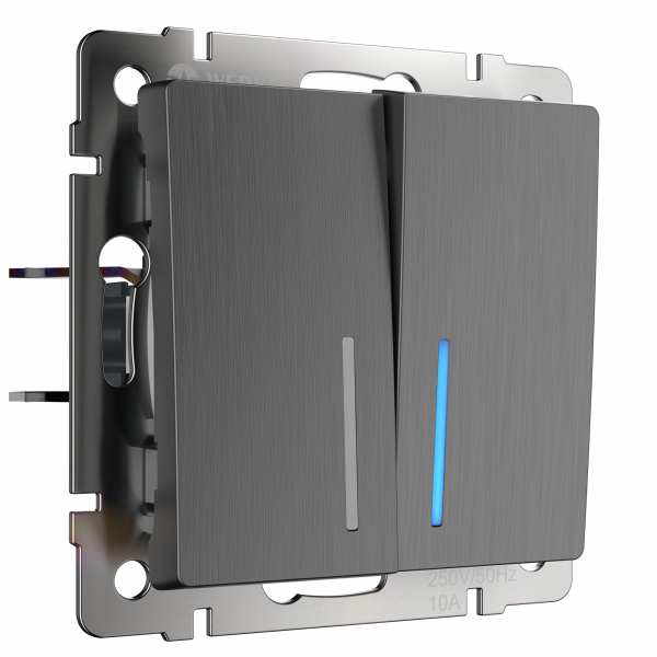 Графит рифленый выключатель Скрытой установки 2-х клав С подсветкой Werkel W1120104 (10)