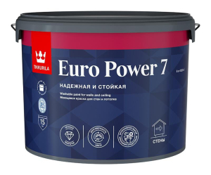 Краска Tikkurila EURO POWER 7 Акриловая Моющаяся Белая Матовый 9л (1)