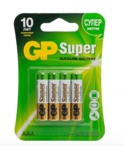 Алкалиновые батарейки GP Super Alkaline 24А ААА 1,5V GP блистер 4шт (__)